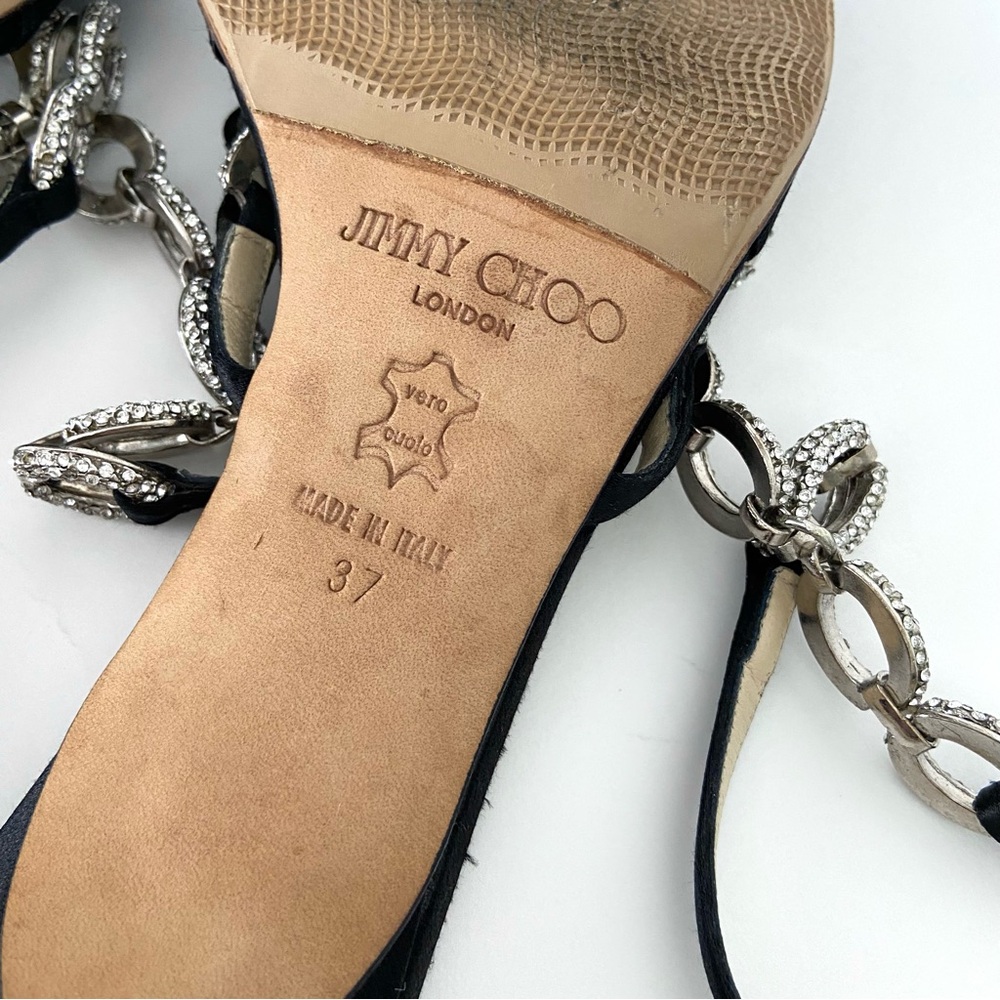 Jimmy Choo Crystal Embellished Thong Ankle Strap Heeled Sandals - Picture 14 of 15